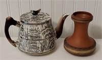 Early bone handle/spout teapot and vase - both