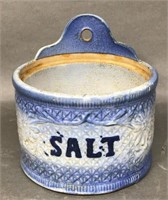 6" Blue and White Stoneware Salt Crock