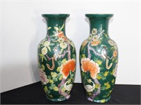Pair Asian 15" Ceramic Vases