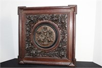 16½" Square Wooden Relief Cherubs Carving Art