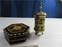 (2) Funky Wooden Stash Box & Brass Candle Camel Hd