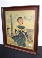 Vintage French Girl Art Print 16x14" Framed