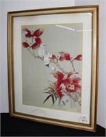Asian Floral Art Print 22x18" Framed