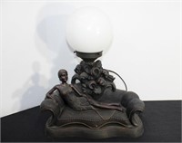 Vintage Bronzed Figural Lamp with Globe