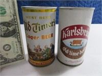 (2) OLD TIMER'S KARLSBRAU Steel Flat Top Beer Cans