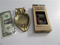 (2) Owl Brass Ashtray & Metal Bottle Opener