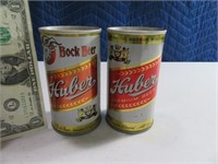 (2) HUBER Bock & Premium Steel Beer Cans Flat Top