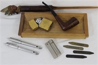 Vintage Masculine Group: pipe, pen knives & more