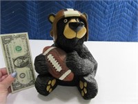 Resin Bear Playing Football Coin Bank 9"