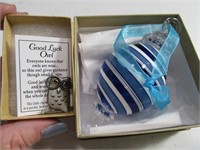 (2) New Good Luck Owl & Blown Blue Glass Hanger