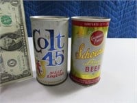 (2) COLT 45 & SCHONLING Steel Flat Top Beer Cans
