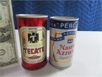 (2) TECATE & NASTRO AZZURO Steel Flat Top Beer Can