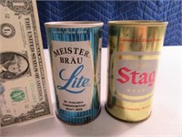 (2) STAG & MEISTERBRAULITE Steel FlatTop Beer Cans