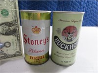 (2) BUCKHORN & STONEY'S Steel Flat Top Beer Cans