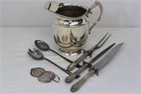 Silver Plate Water Pitcher, Serving Utensils