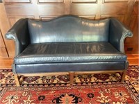Navy Leather Camelback Sofa By Old Hickory Tannery
