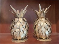 Gold Toned Metal Pineapple Candle Holders