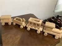 Wooden train set with animals.  34” long total