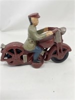 VINTAGE CAST IRON METAL MOTORCYCLE WITH RIDER