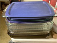 Large lot of baking dishes and glass cake pans