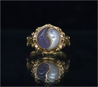 14k Gold Purple Jade & Mother of Pearl Ring