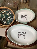 Cow serving dishes with baskets