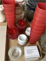 Red plastic cups and sundae dishes