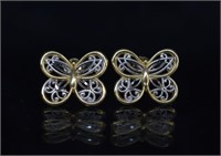 14k White & Yellow Gold Butterfly Earrings