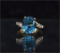 14k Gold Blue Stone & Diamond Ring