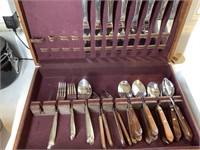 Misc. silverware set, non matching, with case