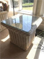 Wicker Glass Top Side Table