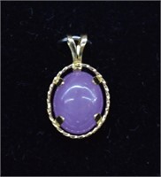 14k Gold Purple Jade Pendant Necklace