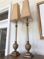 Gold Toned Lamps with Beaded Shades