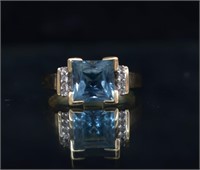 14k Gold Blue Stone & Moissanite Ring
