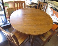 48" Round Wood Dinning Table W/4 Chairs