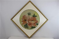 Vintage Framed Floral Painting on Composite Board