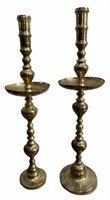 Pair of Turkish Brass Floor Candlesticks