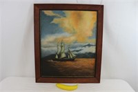 1966 Framed Original Ship Painting by Anne Stager