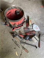 Bucket with apron and miscellaneous tools