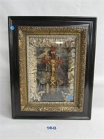ANTIQUE FRAME WITH CRUCIFIXION OF JESUS ON CROSS:
