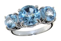Natural 7.44 ct Blue Topaz 3 Stone Designer Ring