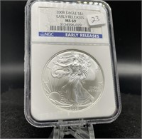 2008 Silver Eagle (MS69  Early Release NGC Holder)