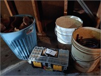 Tool Box, buckets of parts, burlap