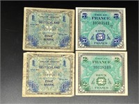 (4) pieces of WWII Ally Currency