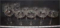 (10) antique etched optic clear glass stemware set