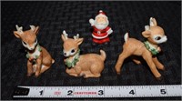 (4) Vintage 1975 Enesco Reindeer & Santa