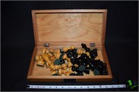 Handcrafted wooden chess/checkers board w/ pcs