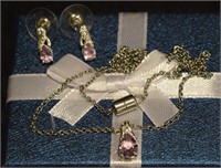 Pink Amethyst sterling pendant & earrings w. chain