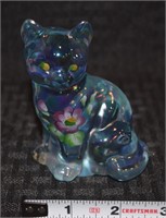 Fenton Art Glass Handpainted Cat figurine 3 7/8"