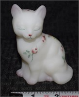 Fenton Art Glass Handpainted Cat figurine 3 7/8"